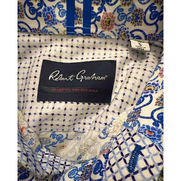 Robert Graham Shirt Men's Sm Blue Floral Short Sleeve Tailored Fit Button-Front - Picture 3 of 4